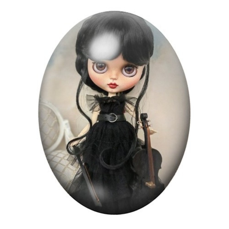 Cabochon en Verre Illustré Poupée Blythe Mercredi Gothique 13x18, 18x25 ou 30x40mm