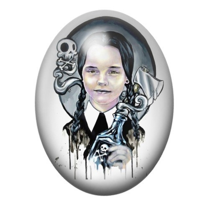 Cabochon en Verre Illustré Mercredi Addams Gothique 13x18, 18x25 ou 30x40mm