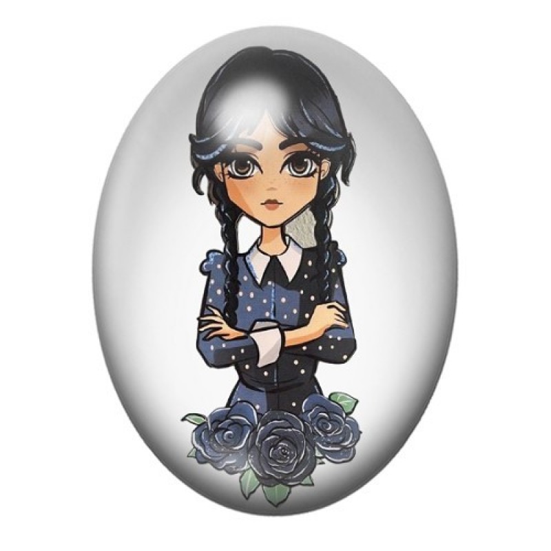 Cabochon en Verre Illustré Mercredi Addams Gothique 13x18, 18x25 ou 30x40mm
