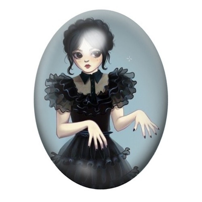 Cabochon en Verre Illustré Mercredi Addams Gothique 13x18, 18x25 ou 30x40mm