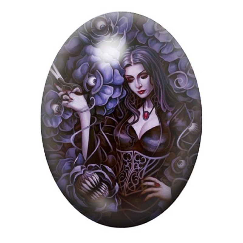 Cabochon en Verre Illustré Morticia Addams Gothique 13x18, 18x25 ou 30x40mm