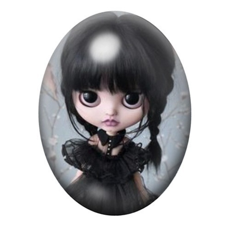 Cabochon en Verre Illustré Poupée Blythe Mercredi Gothique 13x18, 18x25 ou 30x40mm