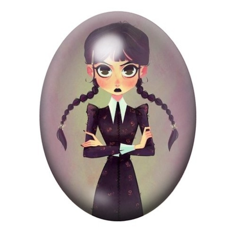Cabochon en Verre Illustré Mercredi Addams Gothique 13x18, 18x25 ou 30x40mm