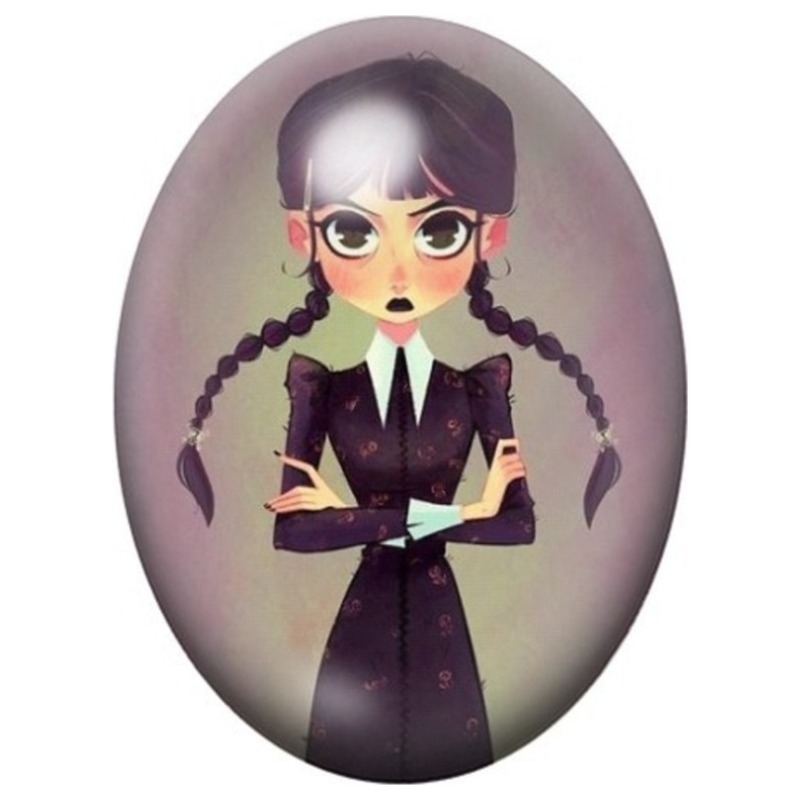 Cabochon en Verre Illustré Mercredi Addams Stylisée aux Bras Croisés 13x18, 18x25 ou 30x40mm