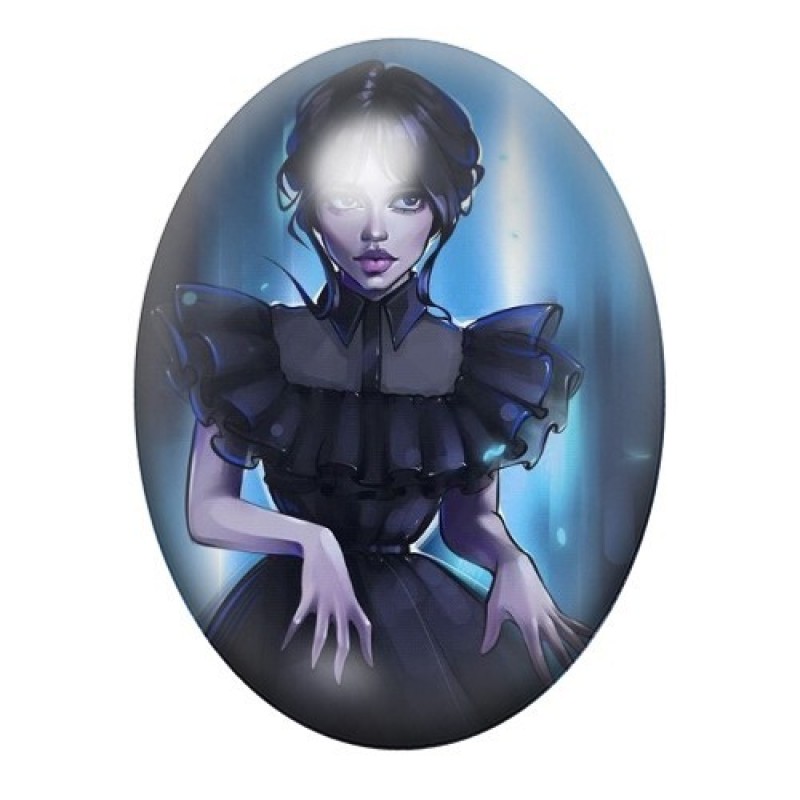Cabochon en Verre Illustré Mercredi Addams Gothique 13x18, 18x25 ou 30x40mm