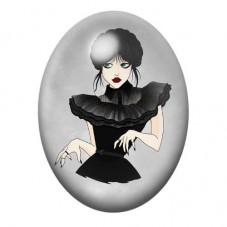 Cabochon en Verre Illustré Femme Gothique au Grand Col à Volants 13x18, 18x25 ou 30x40mm pour la création de bijoux fantaisie - 