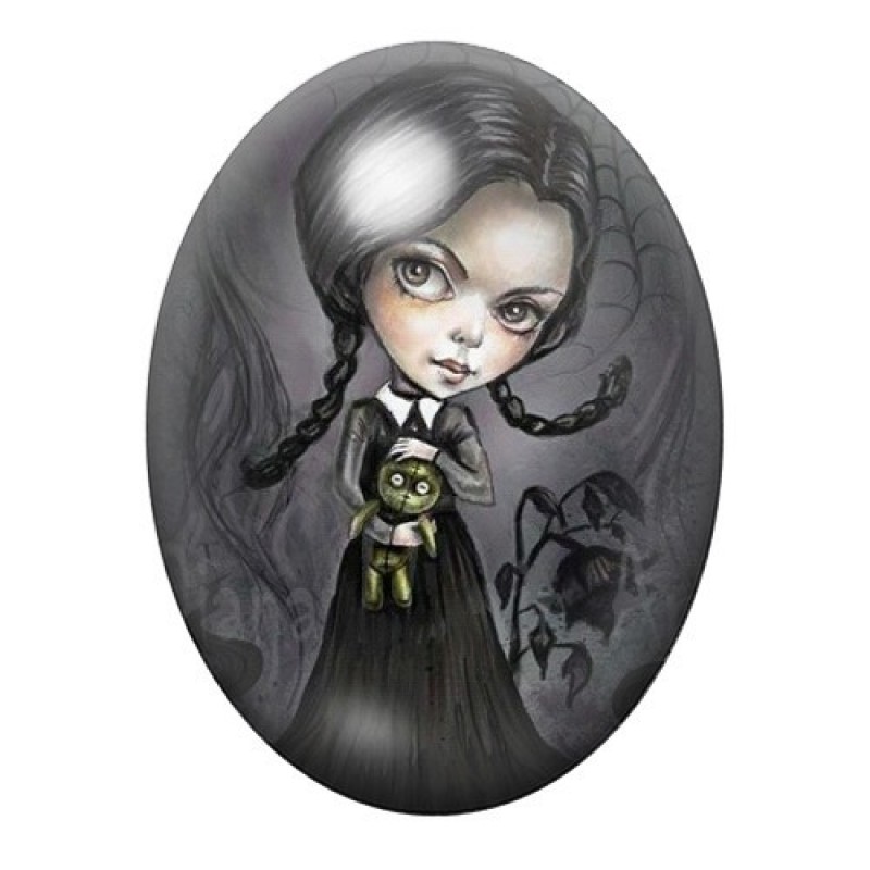 Cabochon en Verre Illustré Mercredi Addams Gothique 13x18, 18x25 ou 30x40mm