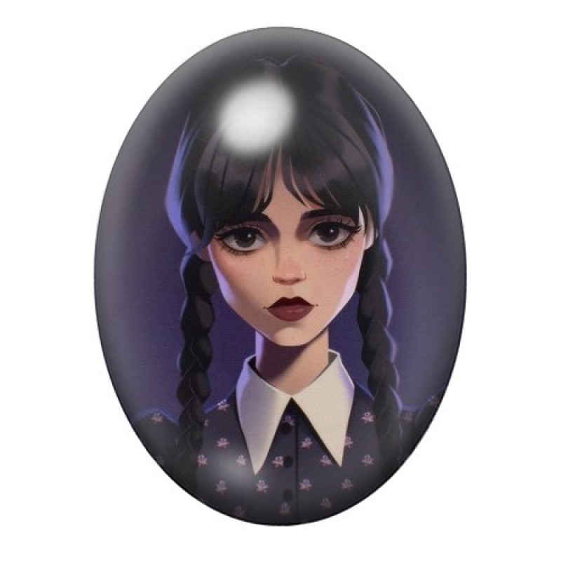 Cabochon en Verre Illustré Mercredi Addams Gothique 13x18, 18x25 ou 30x40mm