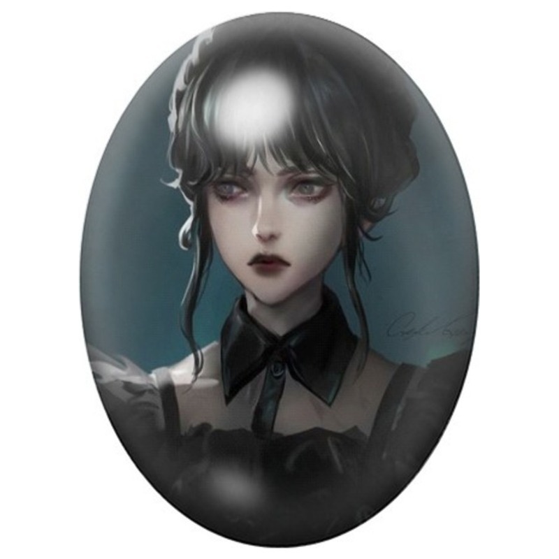 Cabochon en Verre Illustré Jeune Homme Gothique au Col Noir 13x18, 18x25 ou 30x40mm