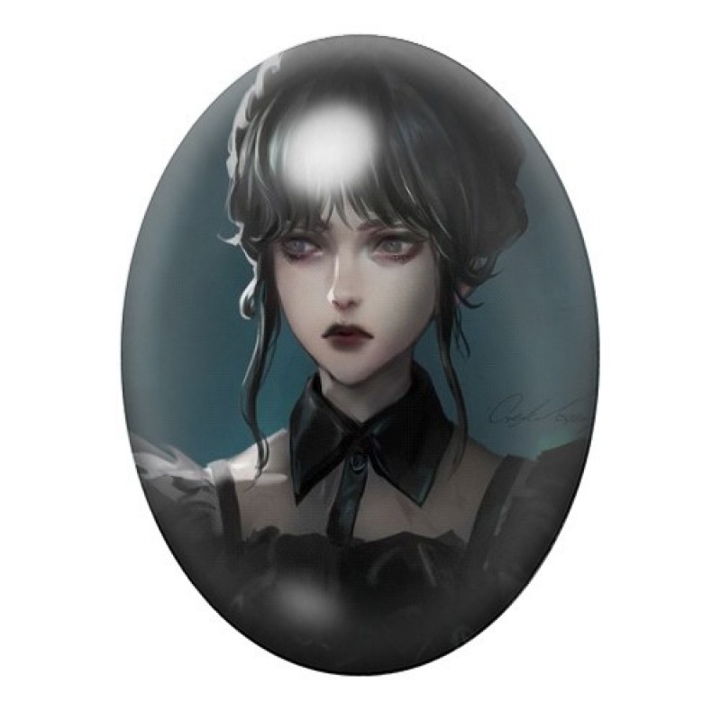 Cabochon en Verre Illustré Mercredi Addams Gothique 13x18, 18x25 ou 30x40mm