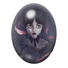 Cabochon en Verre Illustré Mercredi Addams aux Fleurs Sombres 13x18, 18x25 ou 30x40mm pour la création de bijoux fantaisie - DIY