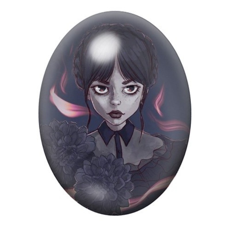 Cabochon en Verre Illustré Mercredi Addams Gothique 13x18, 18x25 ou 30x40mm