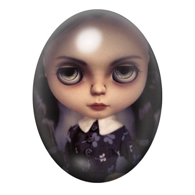 Cabochon en Verre Illustré Poupée Blythe Mercredi Gothique 13x18, 18x25 ou 30x40mm