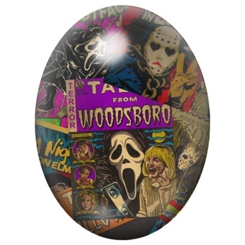 Cabochon en Verre Illustré Ghostface en Collage de Films d’Horreur 13x18, 18x25 ou 30x40mm