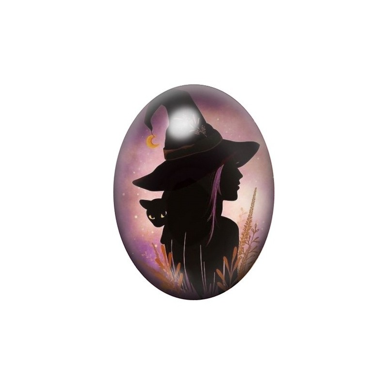 Cabochon en Verre Illustré Sorcière Halloween 13x18, 18x25 ou 30x40mm