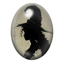 Cabochon en Verre Illustré Profil de Sorcière au Chapeau Pointu 13x18, 18x25 ou 30x40mm pour la création de bijoux fantaisie - D