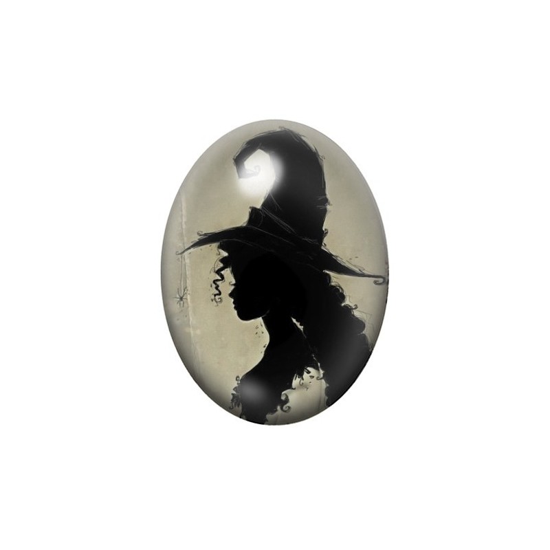 Cabochon en Verre Illustré Sorcière Halloween 13x18, 18x25 ou 30x40mm