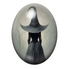 Cabochon en Verre Illustré Sorcière de Dos au Grand Chapeau 13x18, 18x25 ou 30x40mm pour la création de bijoux fantaisie - DIY