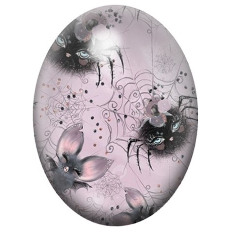 Cabochon en Verre Illustré Chats Noirs et Fleurs sur Fond Rose 13x18, 18x25 ou 30x40mm