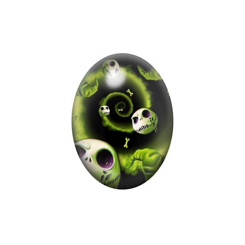Cabochon en Verre Illustré Crânes Halloween 13x18, 18x25 ou 30x40mm