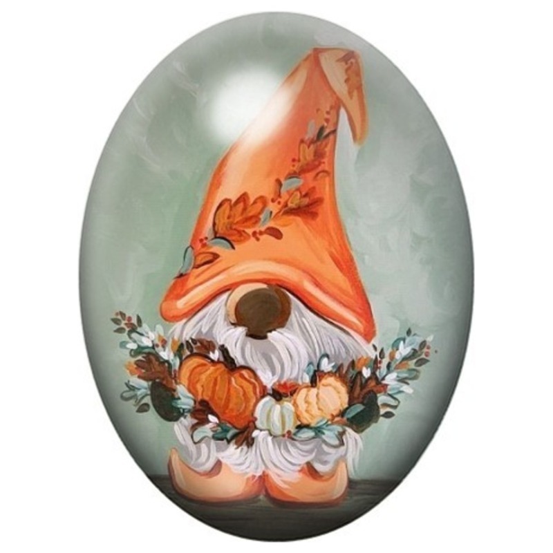 Cabochon en Verre Illustré Gnome Sorcier à la Citrouille 13x18, 18x25 ou 30x40mm