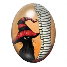 Cabochon en Verre Illustré Chat Sorcier près des Bas Rayés 13x18, 18x25 ou 30x40mm pour la création de bijoux fantaisie - DIY