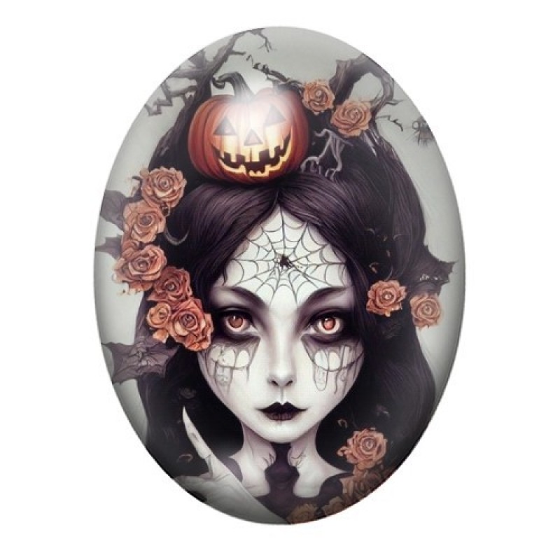 Cabochon en Verre Illustré Sorcière Halloween 13x18, 18x25 ou 30x40mm