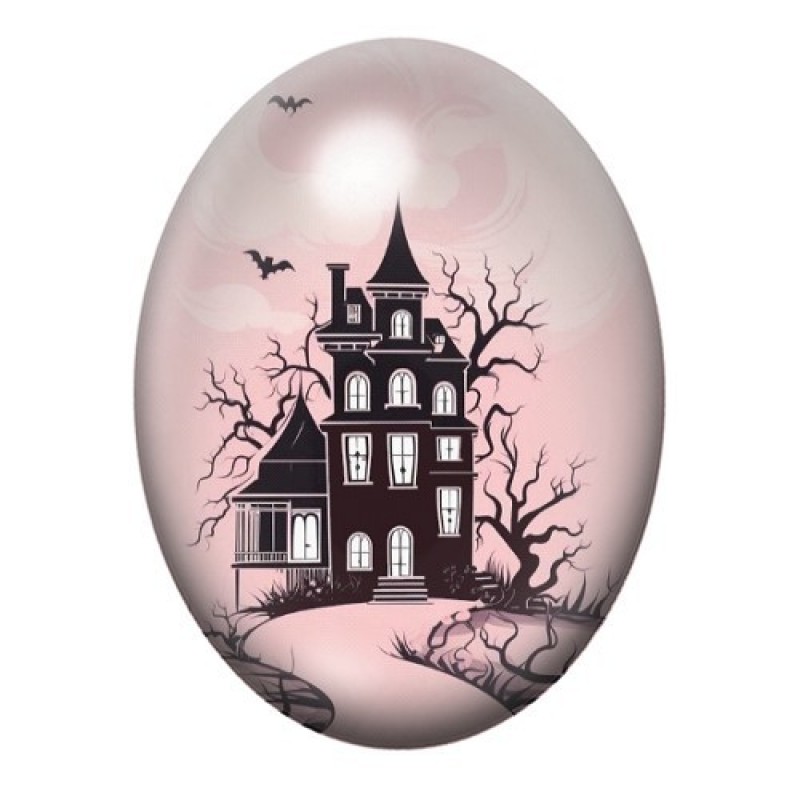 Cabochon en Verre Illustré Manoir Hanté Halloween 13x18, 18x25 ou 30x40mm