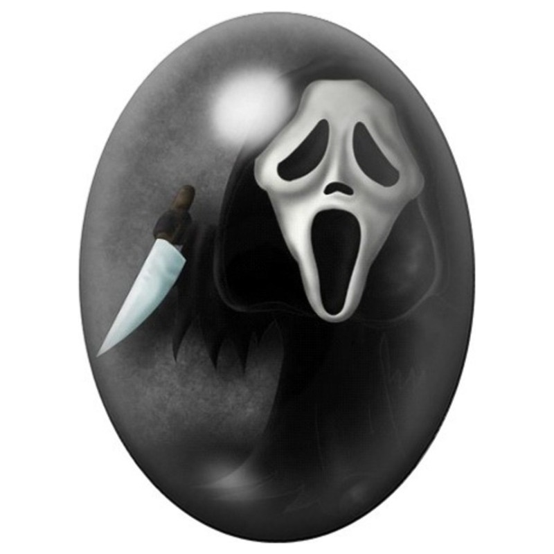 Cabochon en Verre Illustré Ghostface au Couteau 13x18, 18x25 ou 30x40mm
