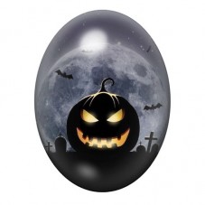 Cabochon en Verre Illustré Citrouille devant la Pleine Lune et le Cimetière 13x18, 18x25 ou 30x40mm pour la création de bijoux f