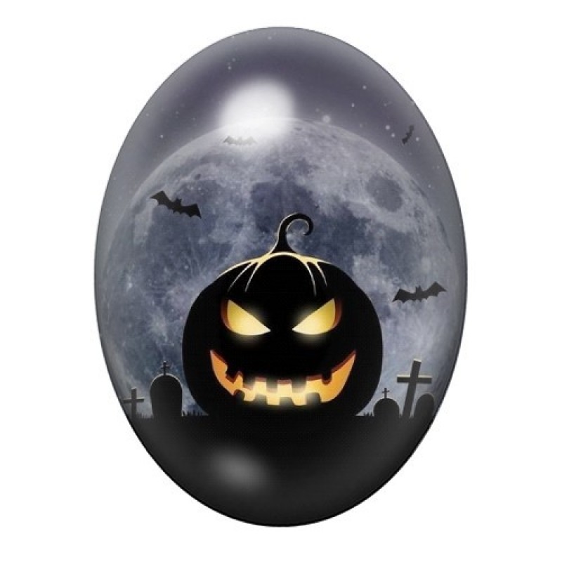 Cabochon en Verre Illustré Citrouille Halloween 13x18, 18x25 ou 30x40mm