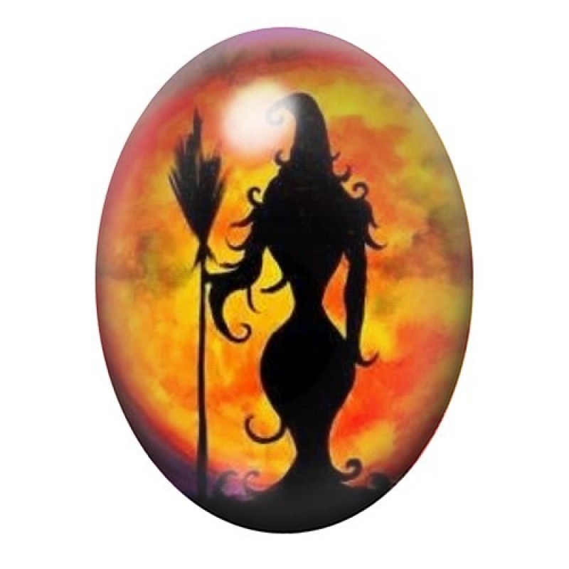 Cabochon en Verre Illustré Sorcière Halloween 13x18, 18x25 ou 30x40mm
