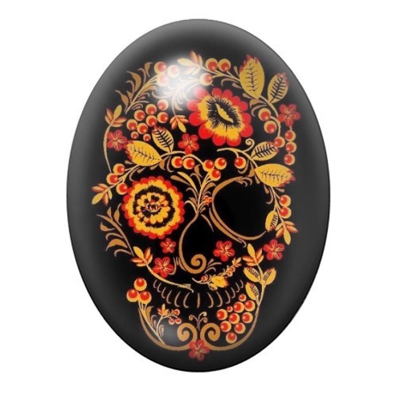 Cabochon en Verre Illustré Tête de Mort Halloween 13x18, 18x25 ou 30x40mm
