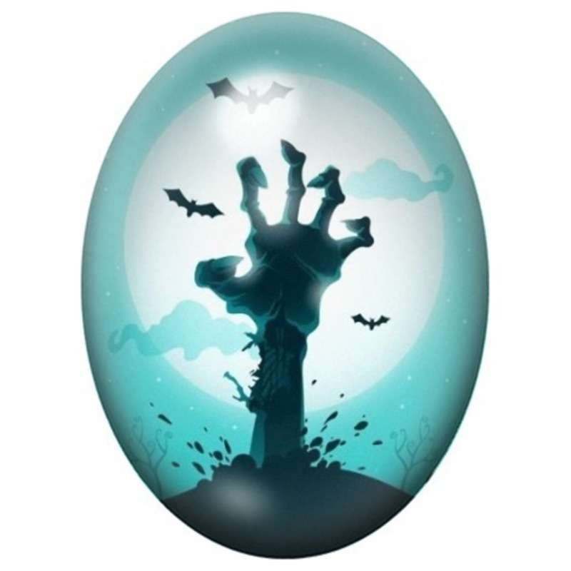 Cabochon en Verre Illustré Main de Zombie sous la Lune Turquoise 13x18, 18x25 ou 30x40mm