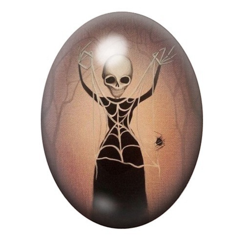 Cabochon en Verre Illustré Squelette Halloween 13x18, 18x25 ou 30x40mm