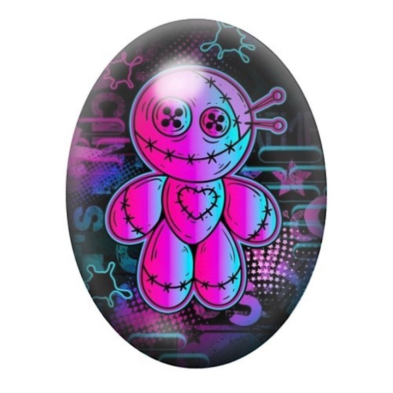 Cabochon en Verre Illustré Poupée Vaudou Halloween 13x18, 18x25 ou 30x40mm