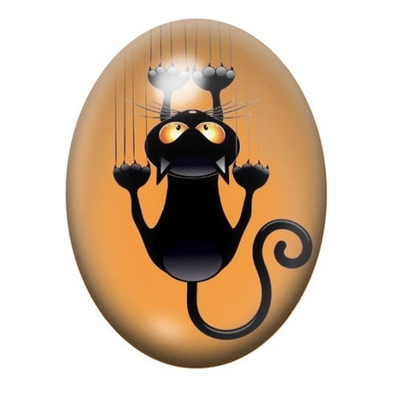 Cabochon en Verre Illustré Chat Noir Halloween 13x18, 18x25 ou 30x40mm