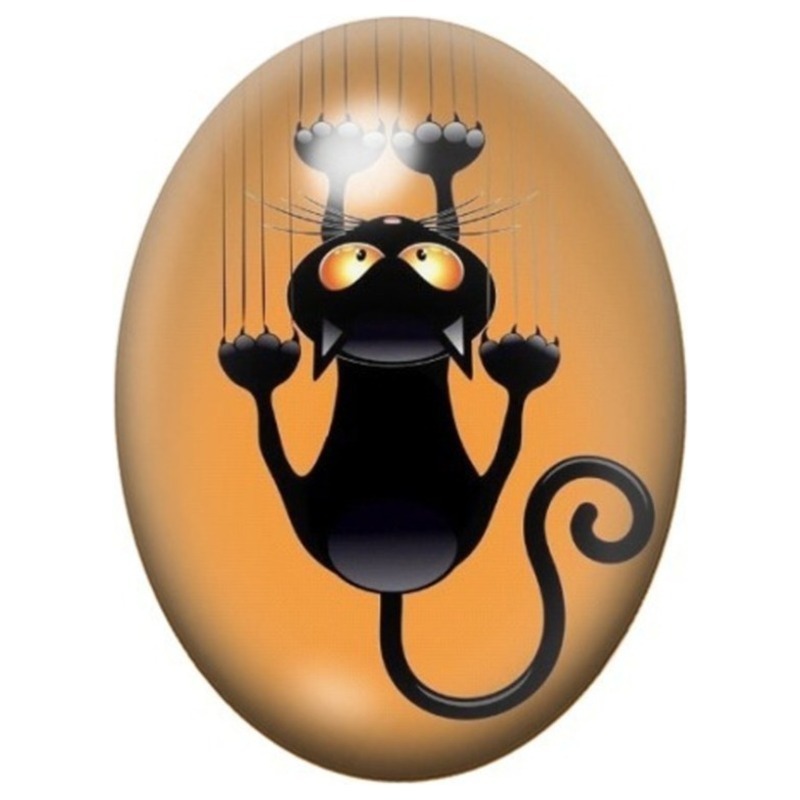 Cabochon en Verre Illustré Chat Noir Marionnette 13x18, 18x25 ou 30x40mm