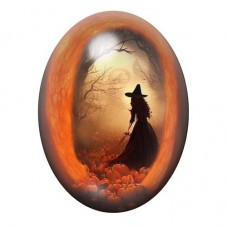 Cabochon en Verre Illustré Sorcière dans la Forêt Orange 13x18, 18x25 ou 30x40mm pour la création de bijoux fantaisie - DIY