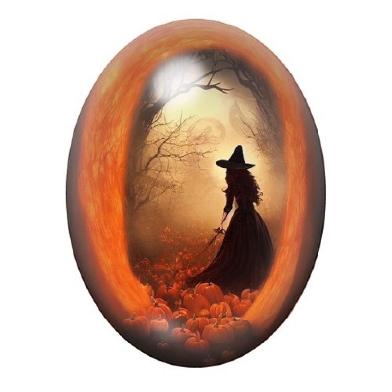 Cabochon en Verre Illustré Sorcière Halloween 13x18, 18x25 ou 30x40mm