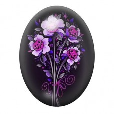 Cabochon en Verre Illustré Bouquet Gothique de Crânes et Fleurs Violettes 13x18, 18x25 ou 30x40mm pour la création de bijoux fan
