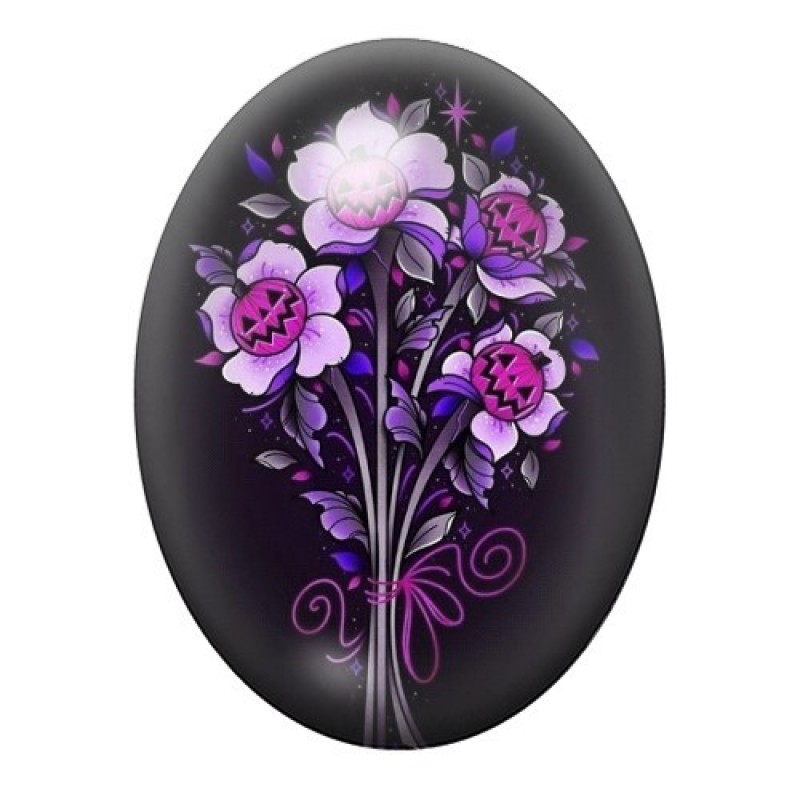 Cabochon en Verre Illustré Fleurs Citrouille Halloween 13x18, 18x25 ou 30x40mm
