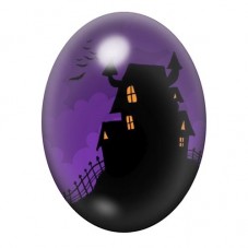 Cabochon en Verre Illustré Maison Hantée dans la Nuit Violette 13x18, 18x25 ou 30x40mm pour la création de bijoux fantaisie - DI