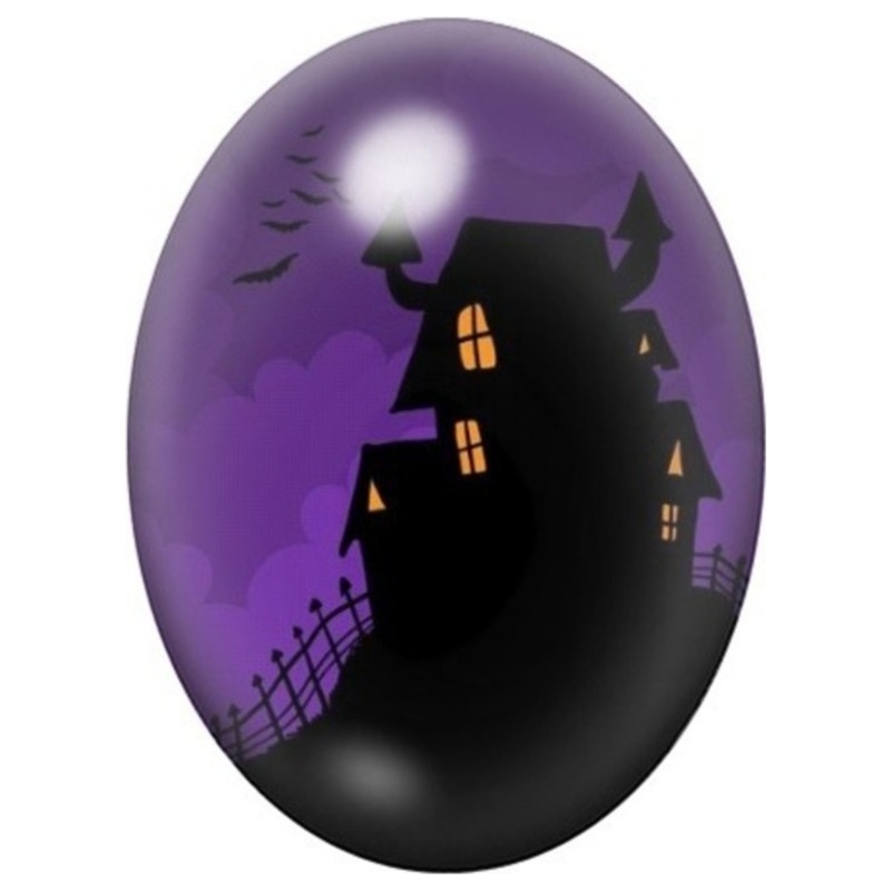 Cabochon en Verre Illustré Maison Hantée dans la Nuit Violette 13x18, 18x25 ou 30x40mm