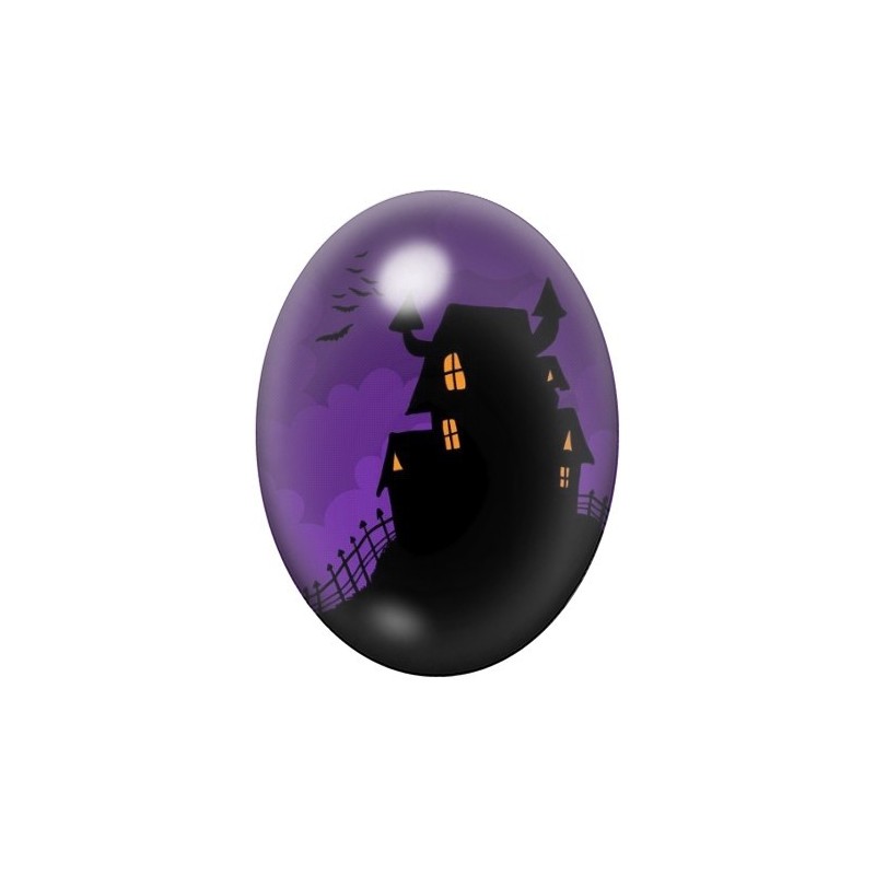 Cabochon en Verre Illustré Manoir Hanté Halloween 13x18, 18x25 ou 30x40mm