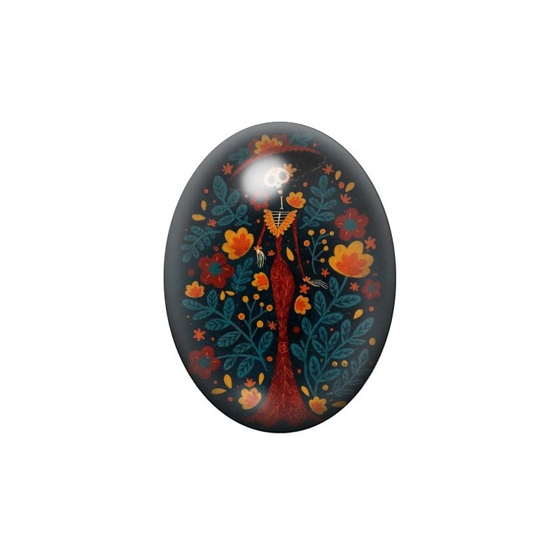 Cabochon en Verre Illustré Squelette Halloween 13x18, 18x25 ou 30x40mm