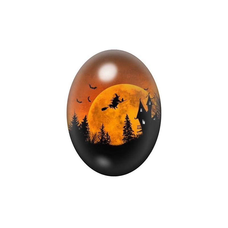 Cabochon en Verre Illustré Sorcière Halloween 13x18, 18x25 ou 30x40mm