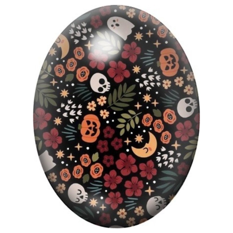 Cabochon en Verre Illustré Motif Halloween Fleuri aux Crânes 13x18, 18x25 ou 30x40mm