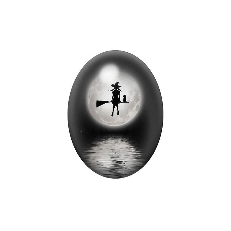 Cabochon en Verre Illustré Sorcière Halloween 13x18, 18x25 ou 30x40mm