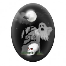 Cabochon en Verre Illustré Fantômes dans le Cimetière sous la Lune 13x18, 18x25 ou 30x40mm pour la création de bijoux fantaisie 